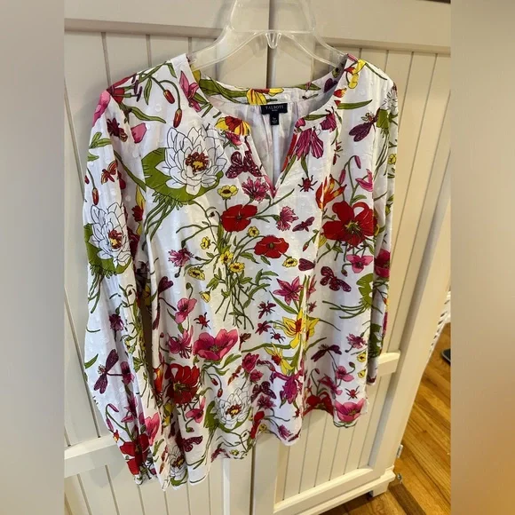 Talbots Floral Blouse - White, Pink, Yellow, Green - Picture 12 of 13